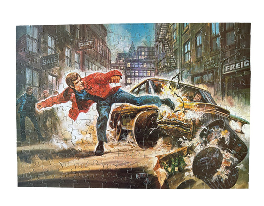 The Six Million Dollar Man Vintage 1976 Whitman 224 Large Piece Jigsaw Puzzle Number 7757 Animated Steve Austin Destroys Car - In The Original Box