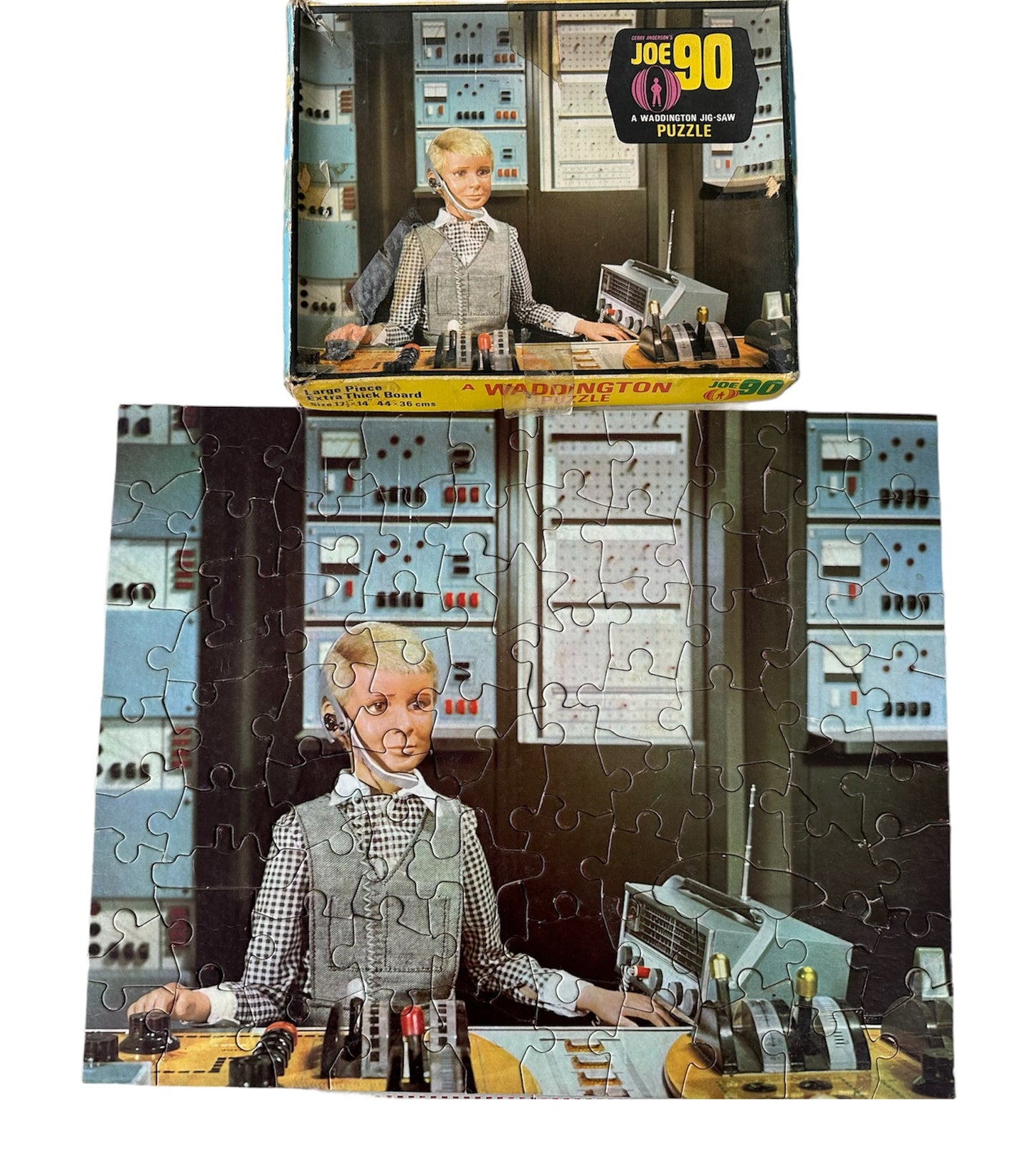 Waddington 1968 Gerry Andersons Joe 90 82 Piece Fully Interlocking Jigsaw Puzzle Joe 90 In The Lab - Fantastic Condition 100% Complete - In The Original Box