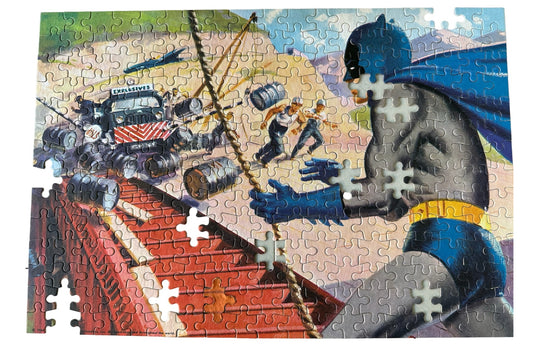 Vintage 1966 Batman 260 Piece Jigsaw Puzzle Crashing The Barrier In The Original Box - Ultra Rare
