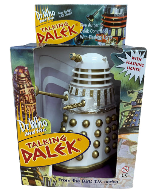 Vintage 2002 Product Enterprise Dr Doctor Who Electronic Talking White Imperial Dalek With Gold Spheres And Slats - Factory Sealed Shop Stock Room Find
