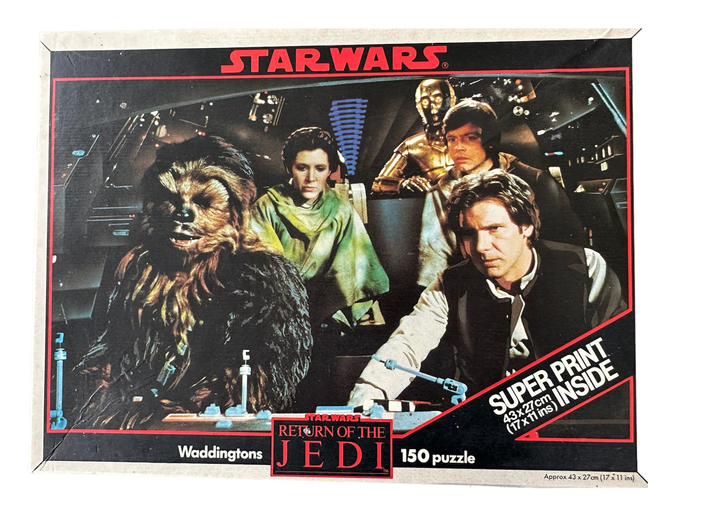 Vintage Waddington 1983 Star Wars Return Of The Jedi - Inside The Cockpit Of The Millennium Falcon - 150 Piece Fully Interlocking Jigsaw Puzzle from - Factory Sealed Shop Stock Room Find