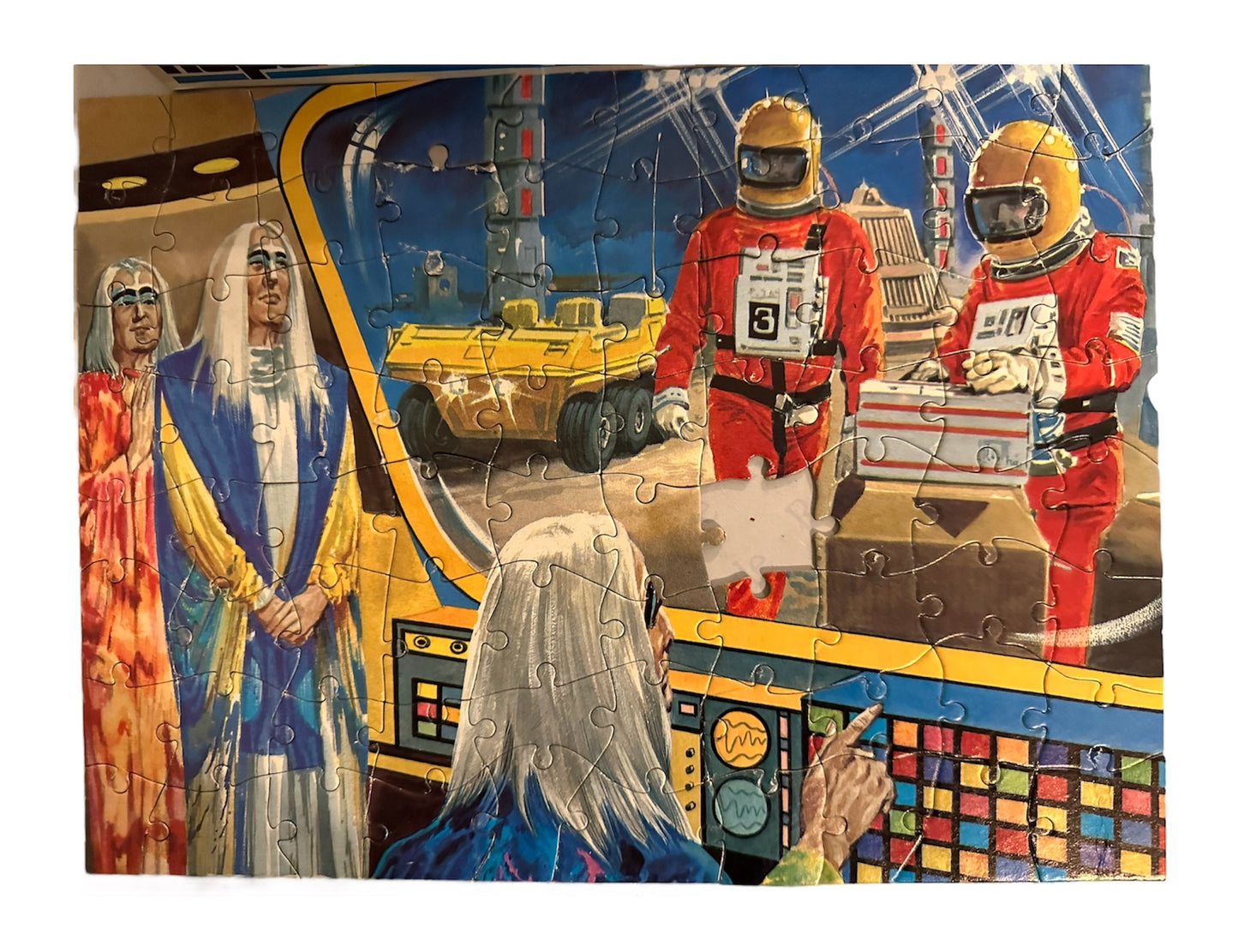 Vintage Gerry Andersons Space 1999 1974 Hope 80 Piece Fully Interlocking Jigsaw Puzzle Aliens Watching Moonbase - In The Original Box - Missing 1 Piece