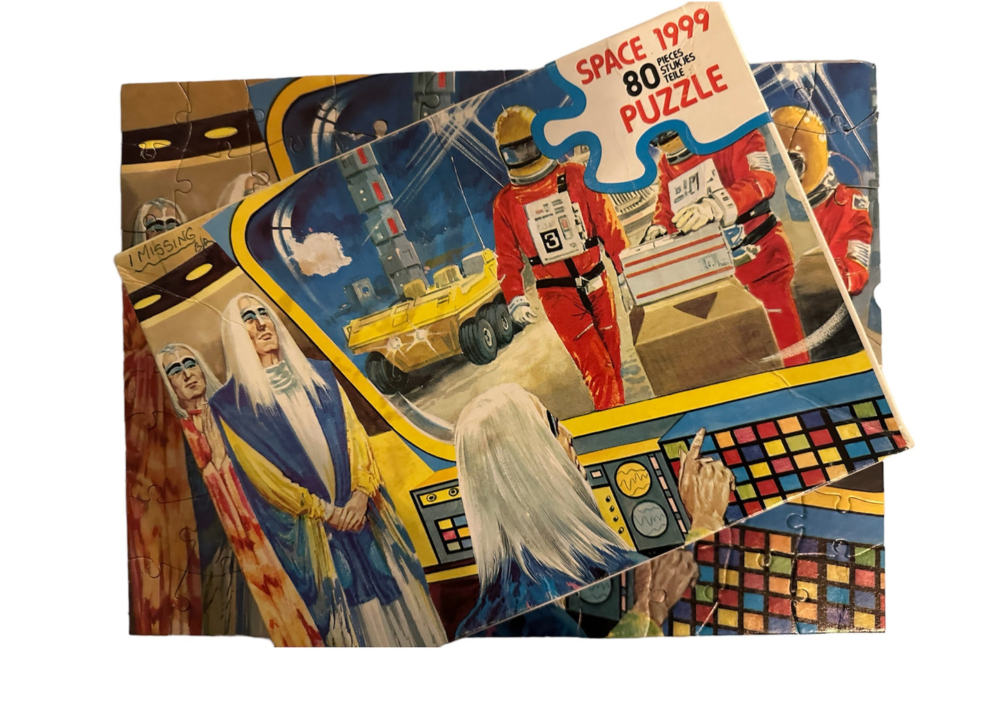 Vintage Gerry Andersons Space 1999 1974 Hope 80 Piece Fully Interlocking Jigsaw Puzzle Aliens Watching Moonbase - In The Original Box - Missing 1 Piece