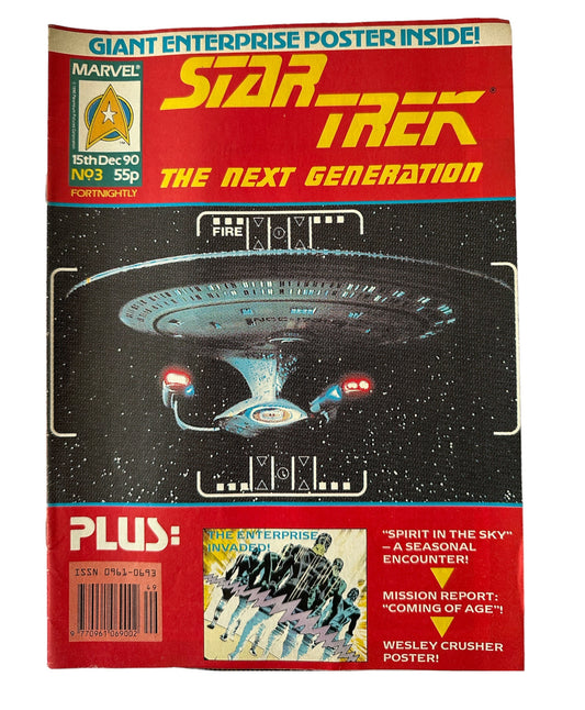 Vintage 1990 Marvel Comics Group Star Trek The Next Generation Comic 15th December  1990 Issue No. 3 - Former Shop Stock