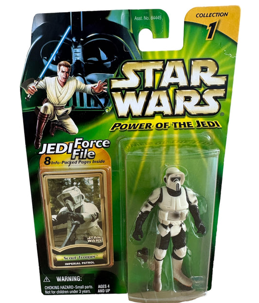 Vintage 2000 Star Wars The Power Of The Jedi Scout Trooper Action Figure With Jedi Force File - Brand New Factory Sealed Shop Stock Room Find