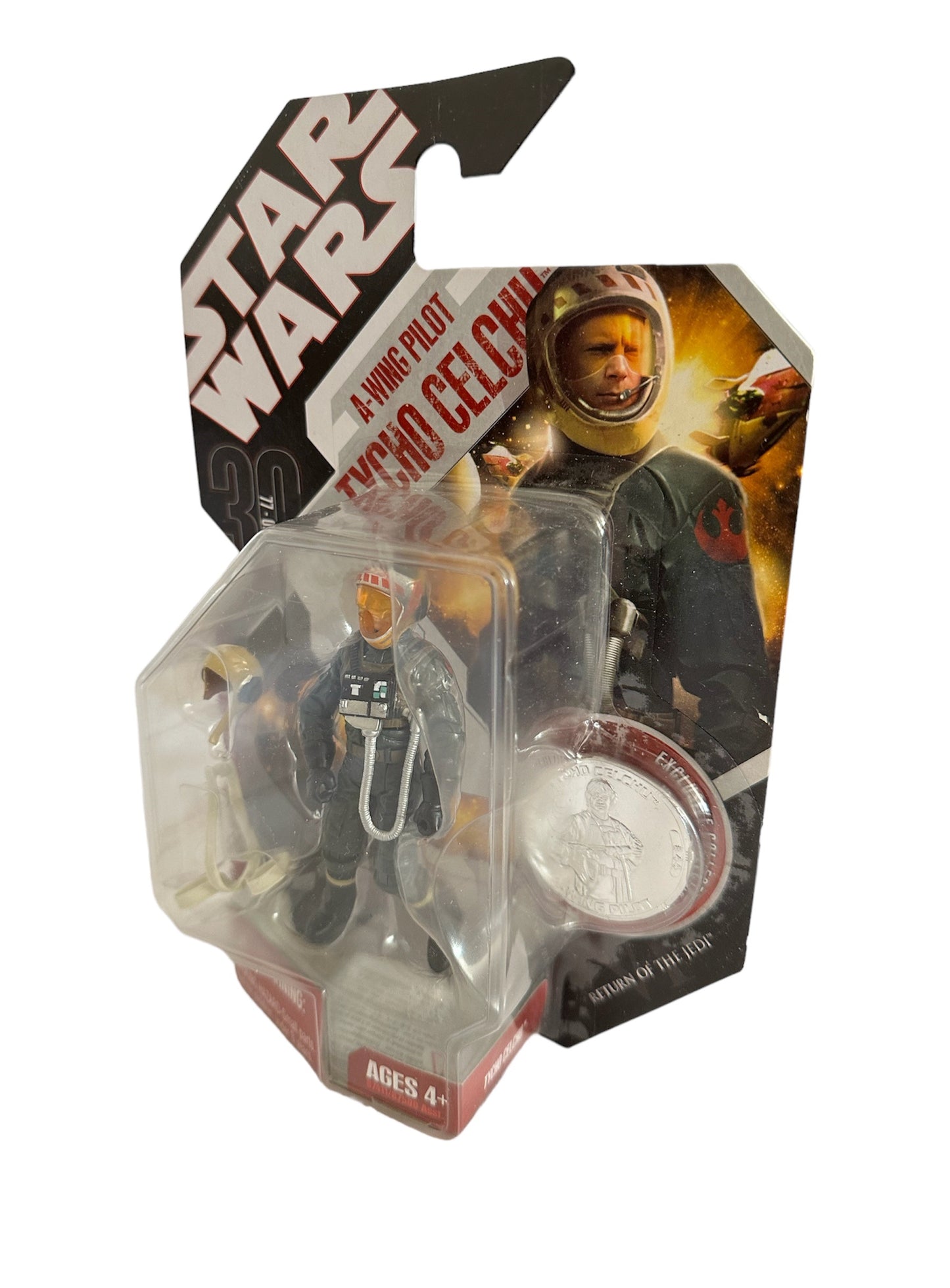 Vintage 2007 Star Wars 30th Anniversary Collection A-Wing Pilot Tycho Celchu Action Figure With Exclusive Collectors Coin No. 44 - Brand New Factory Sealed Shop Stock Room Find
