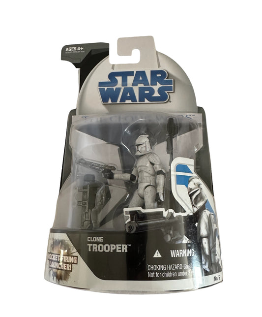 Vintage 2008 Star Wars The Clone Wars Collection - Clone Trooper Action Figure With Rocket Firing Launcher No. 5 - Brand New Factory Sealed Shop Stock Room Find