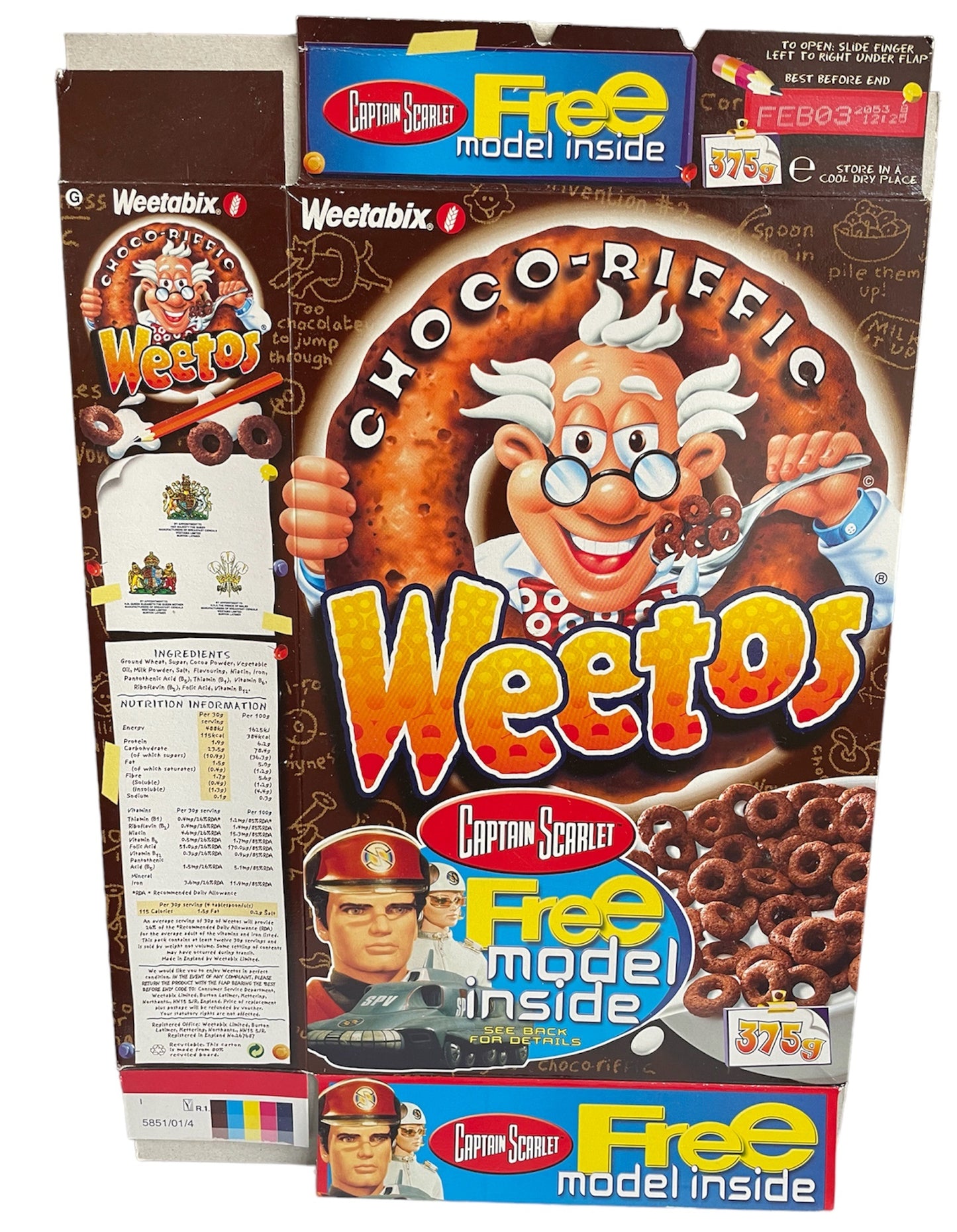 Vintage 2001 Weetos Breakfast Cereal Box With Gerry Andersons Captain Scarlet And The Mysterons Captain Black Free Model Figure  - Unopened