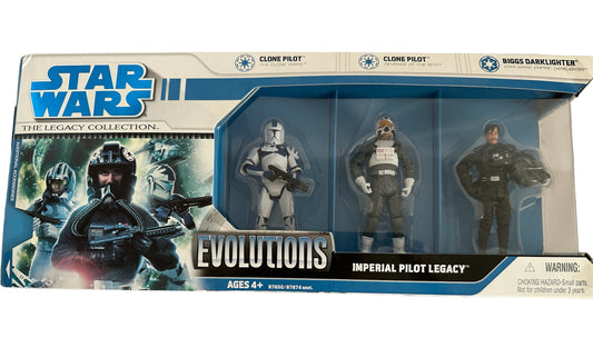 Vintage Star Wars 2008 The Legacy Collection - Evolutions - The Imperial Pilot Legacy Action Figure 3 Pack - Brand New Factory Sealed Shop Stock Room Find.