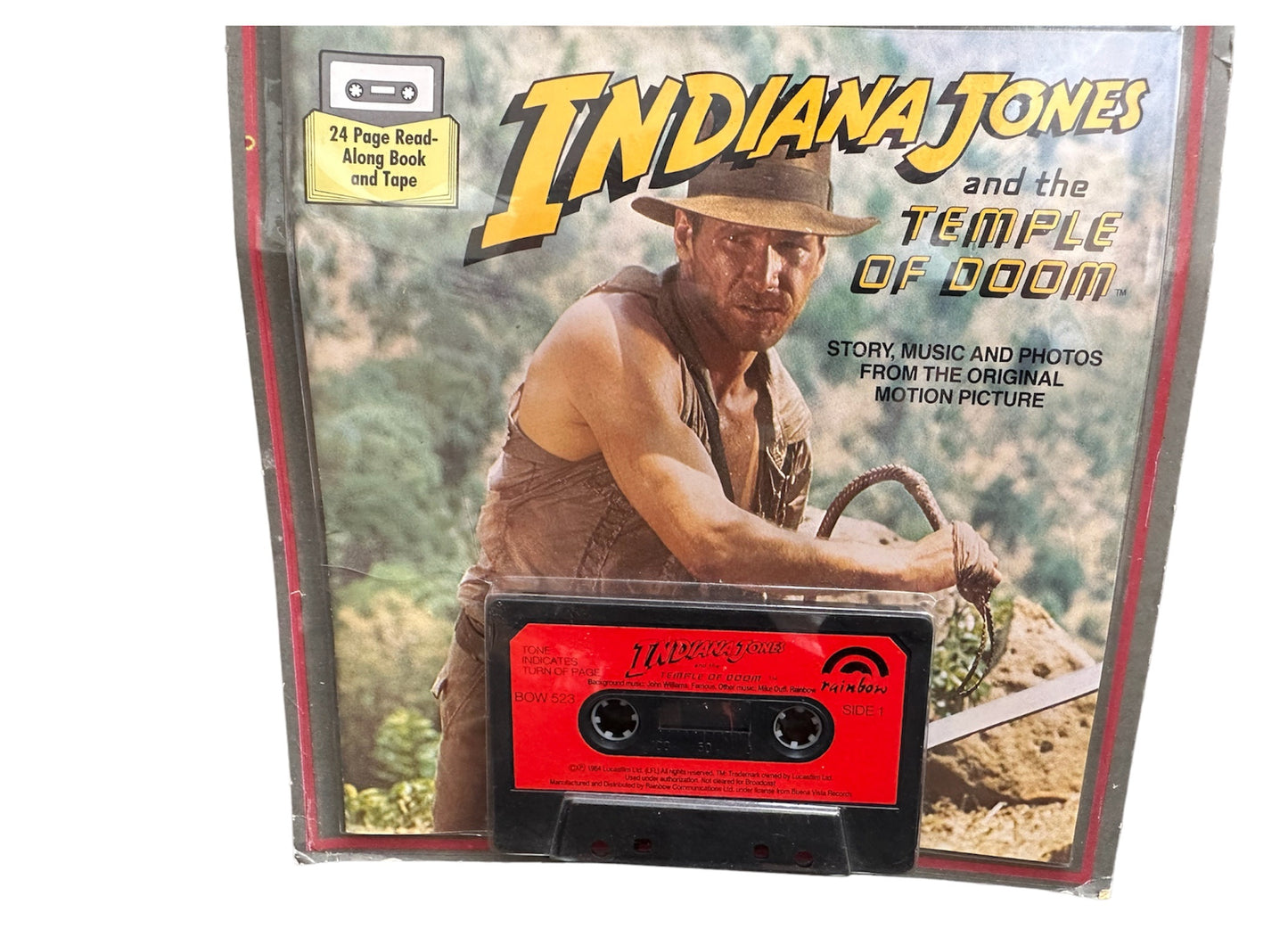 Vintage 1984 Indiana Jones And The Temple Of Doom 24 Page Read Along Book and Audio Cassette Tape Set - Factory Sealed Shop Stock Room Find