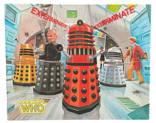 Vintage 1984 Dr Doctor Who 200 Piece Jigsaw Puzzle Featuring The Sixth Dr Colin Baker Artwork Image Davros And The Daleks - Factory Sealed Shop Stock Room Find