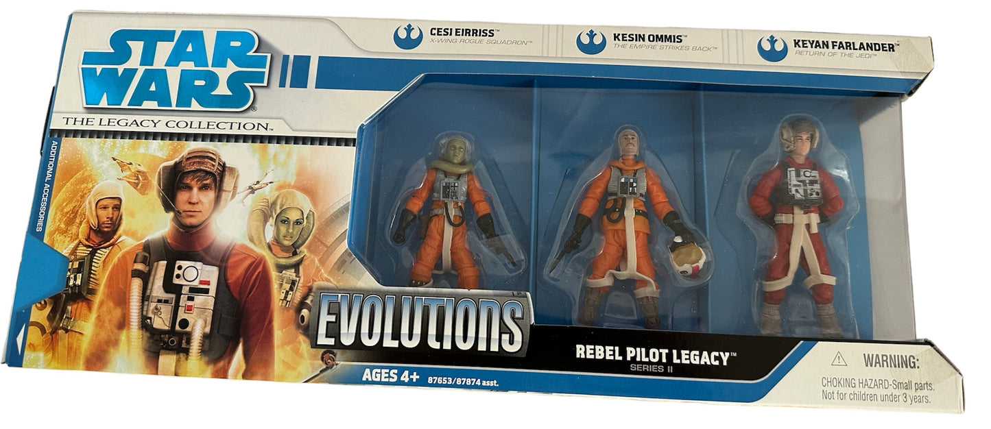 Vintage Star Wars 2008 The Legacy Collection - Evolutions - Rebel Pilot Legacy Series II Action Figure 3 Pack - Brand New Factory Sealed Shop Stock Room Find