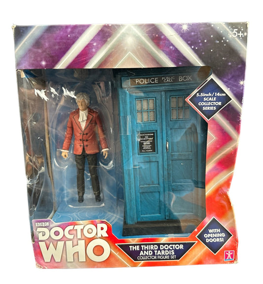 Vintage 2010 Dr Who The Third Doctor and Tardis Collector Action Figure Set - Factory Sealed Shop Stock Room Find