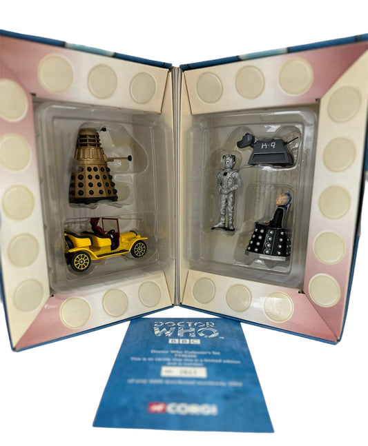 Vintage Corgi 2003 Doctor Dr Who - Bessie, Gold Dalek, K9, Davros & The Cyberman Five Piece Tardis Collectors Diecast Figures Box Set - Limited Edition Shop Stock Room Find