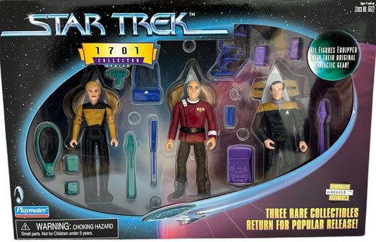 Vintage Playmates 1998 Star Trek 1701 Collector Series Action Figure Set - Includes Yar from Yesterdays Enterprise, Picard from Tapestry & Barclay from Projections - Brand New Factory Sealed Shop Stock Room Find