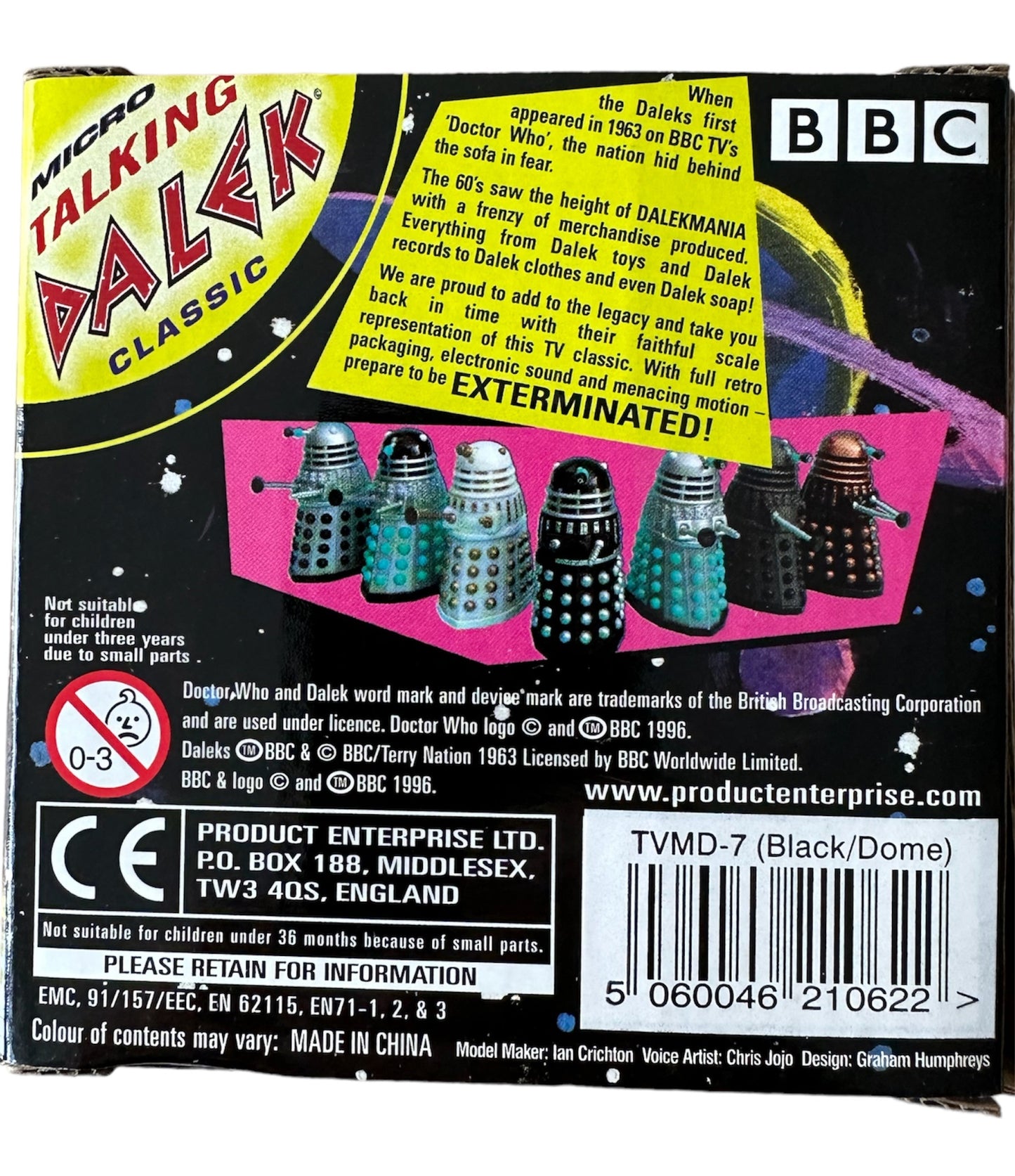 Vintage 1996 Product Enterprise Doctor Dr Who And The Daleks Silver And Blue Micro Talking Classic Dalek - Factory Sealed Shop Stock Room Find