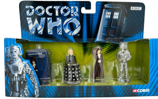 Vintage Corgi 2004 Dr Who - The 4th Doctor In The Tardis, Davros, Cybermen & The 4th Dr Four Piece Collectors Diecast Figures Box Set - Brand New Shop Stock Room Find