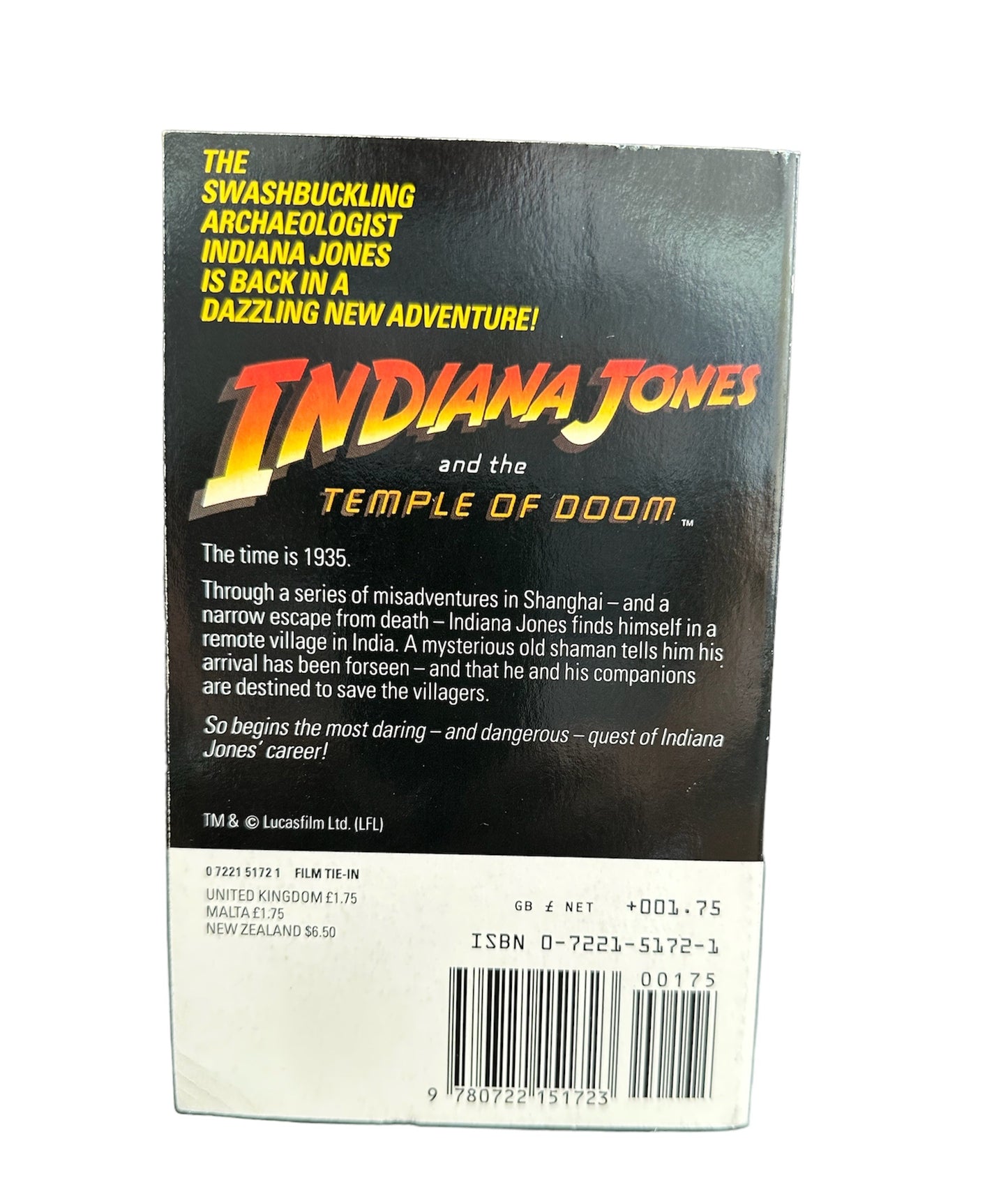 Vintage 1984 Indiana Jones And The Temple Of Doom Paperback Novel Based On The Steven Spielberg Film - Novelisation By James Kahn - Former Shop Stock