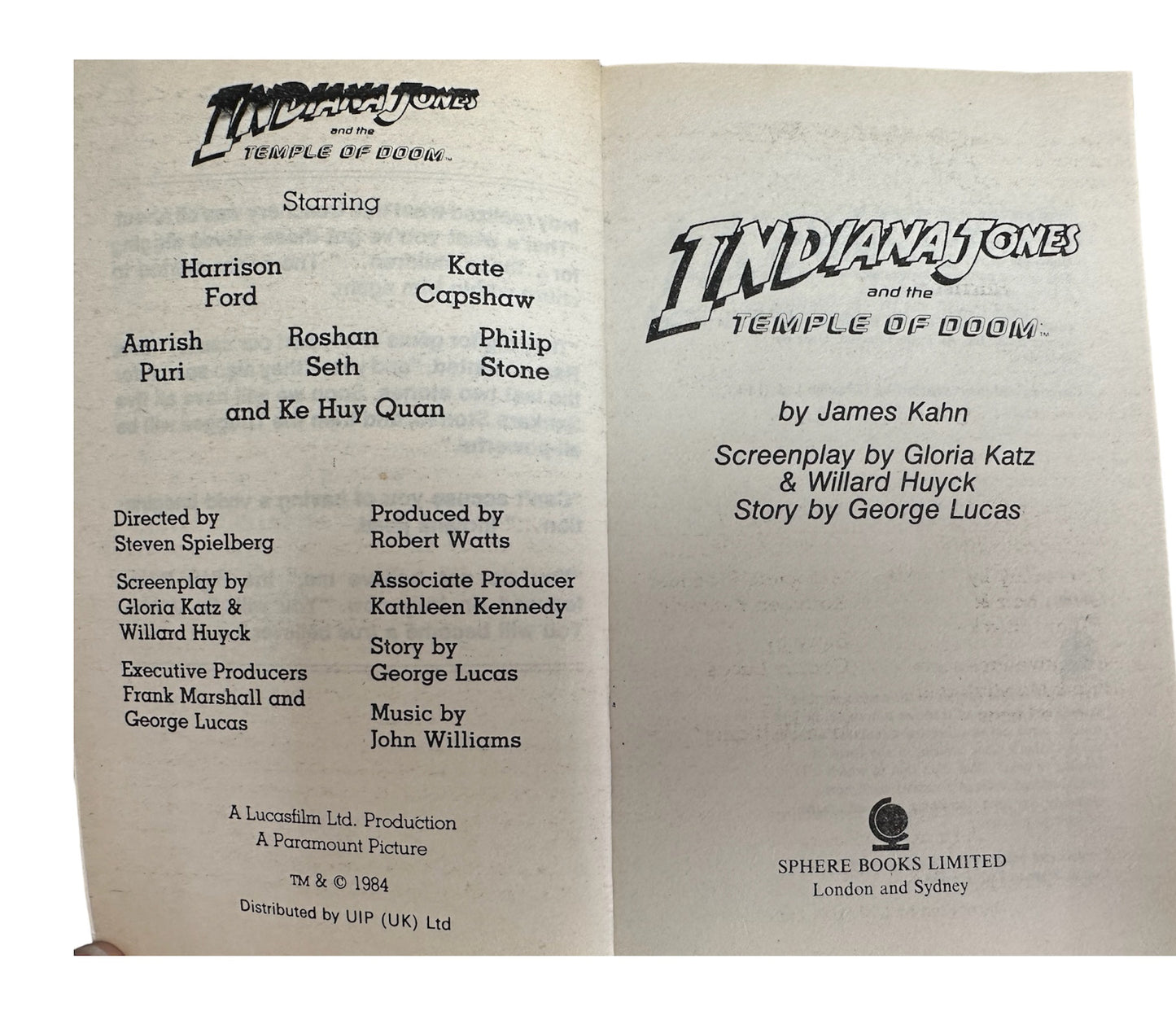 Vintage 1984 Indiana Jones And The Temple Of Doom Paperback Novel Based On The Steven Spielberg Film - Novelisation By James Kahn - Former Shop Stock