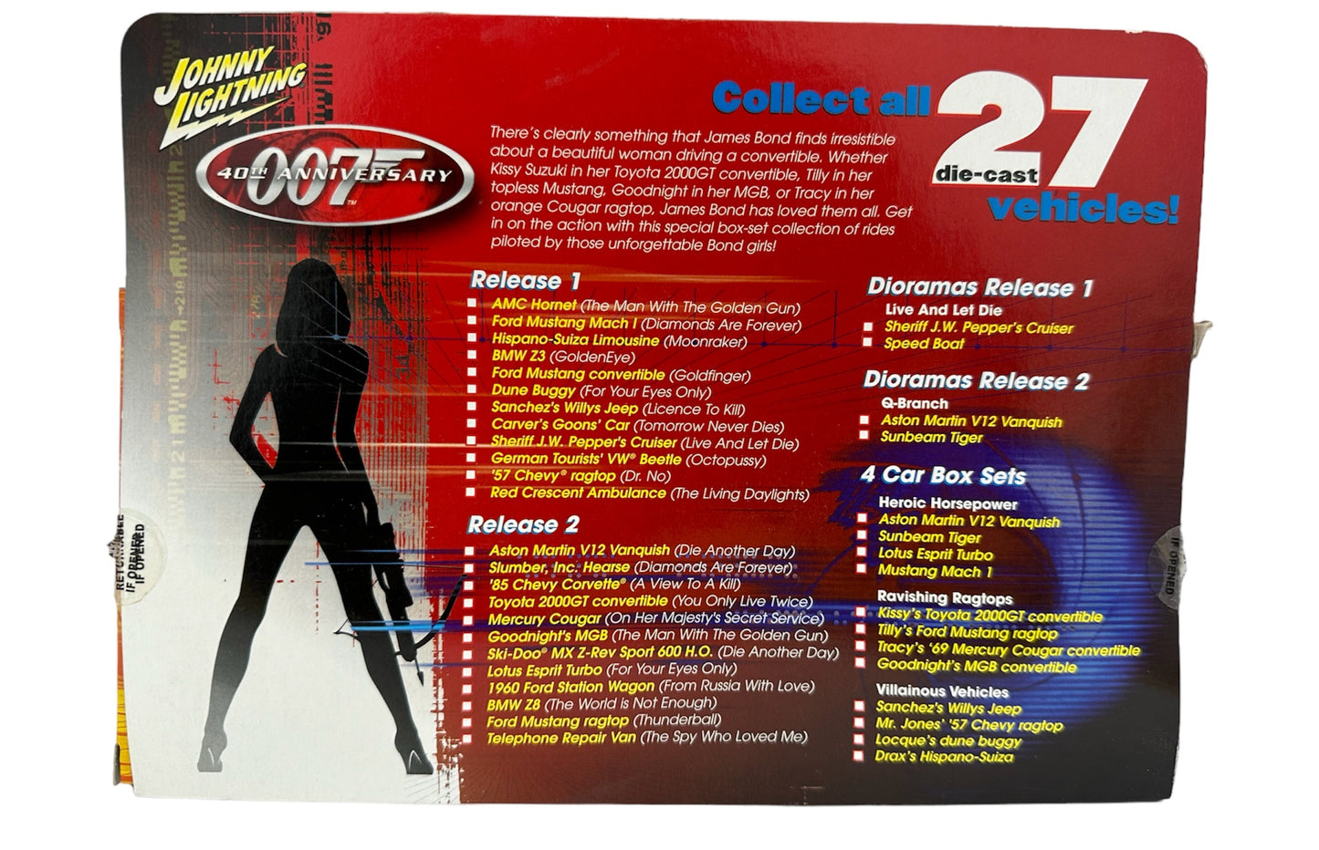 Vintage 2002 Johnny Lightning James Bond 40th Anniversary Ravishing Ragtops 1:64 Scale Die-Cast Models Four Pack Set - Brand New Shop Stock Room Find