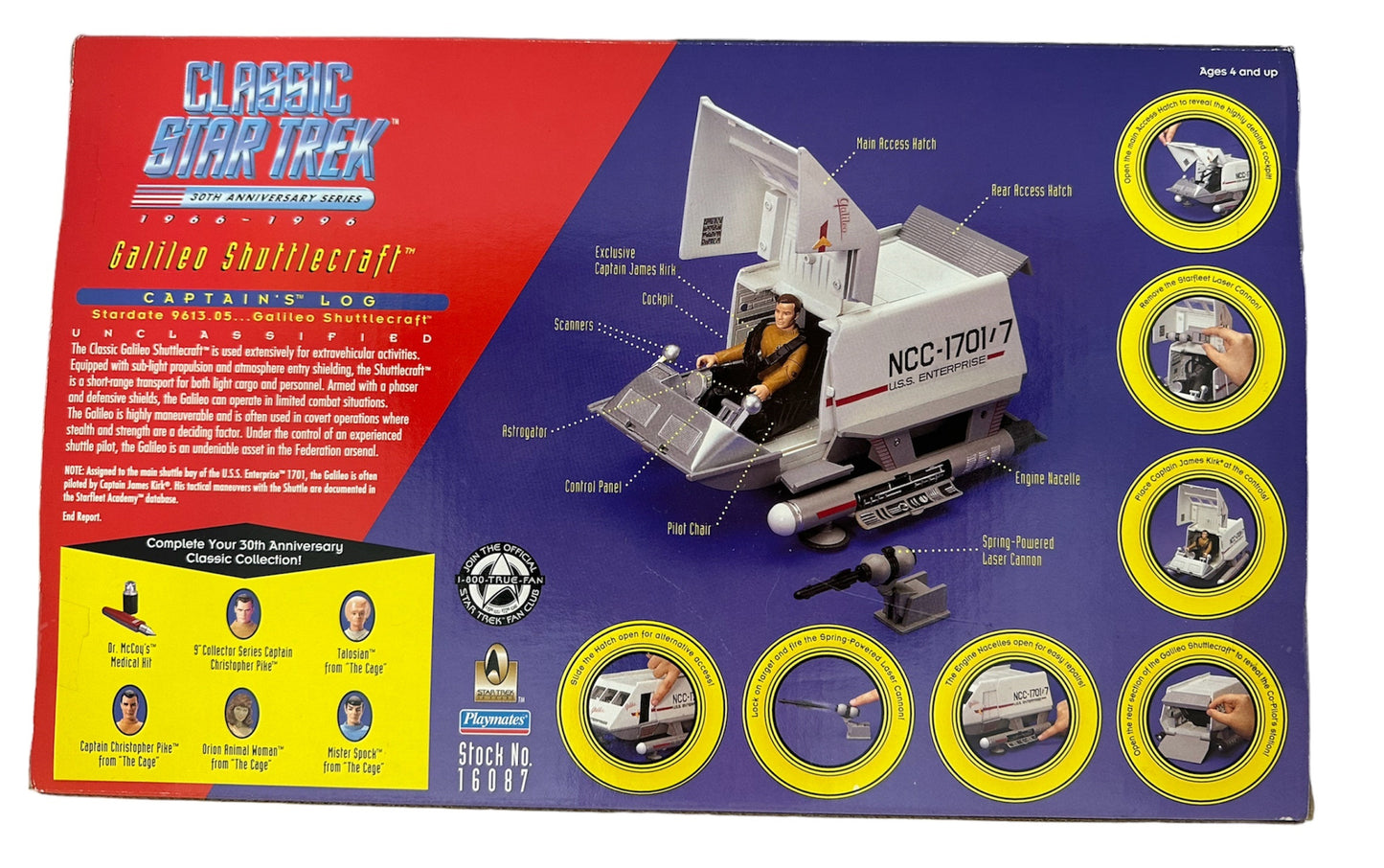 Vintage Playmates 1996 Classic Star 30th Anniversary Trek Galileo Shuttlecraft With Exclusive Captain Kirk Action Figure - Brand New Factory Sealed Shop Stock Room Find