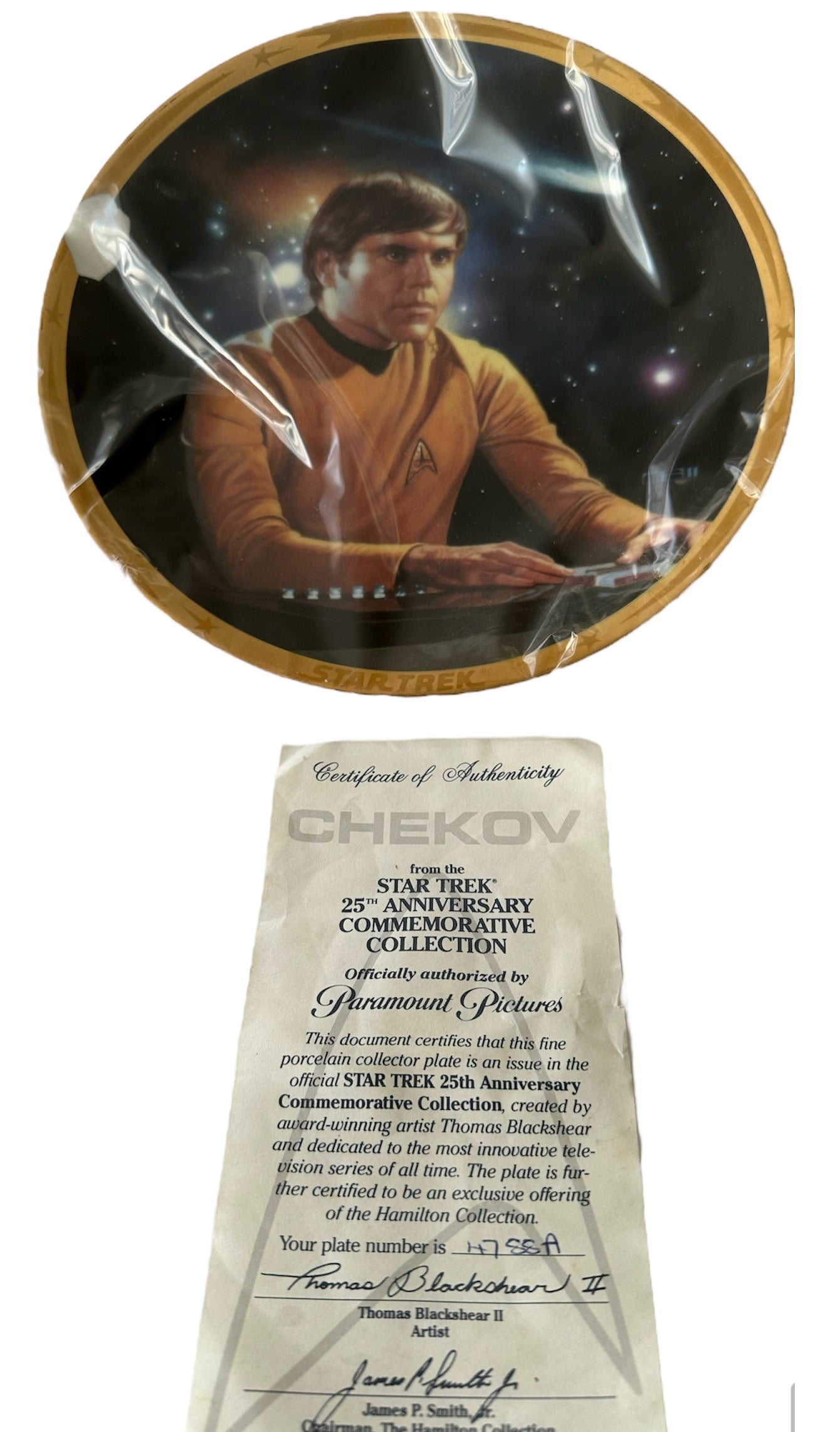 Vintage 1991 Star Trek The Original Series Pavel Chekov 25th Anniversary Commemorative Plate - Damage To Edge Of Rim