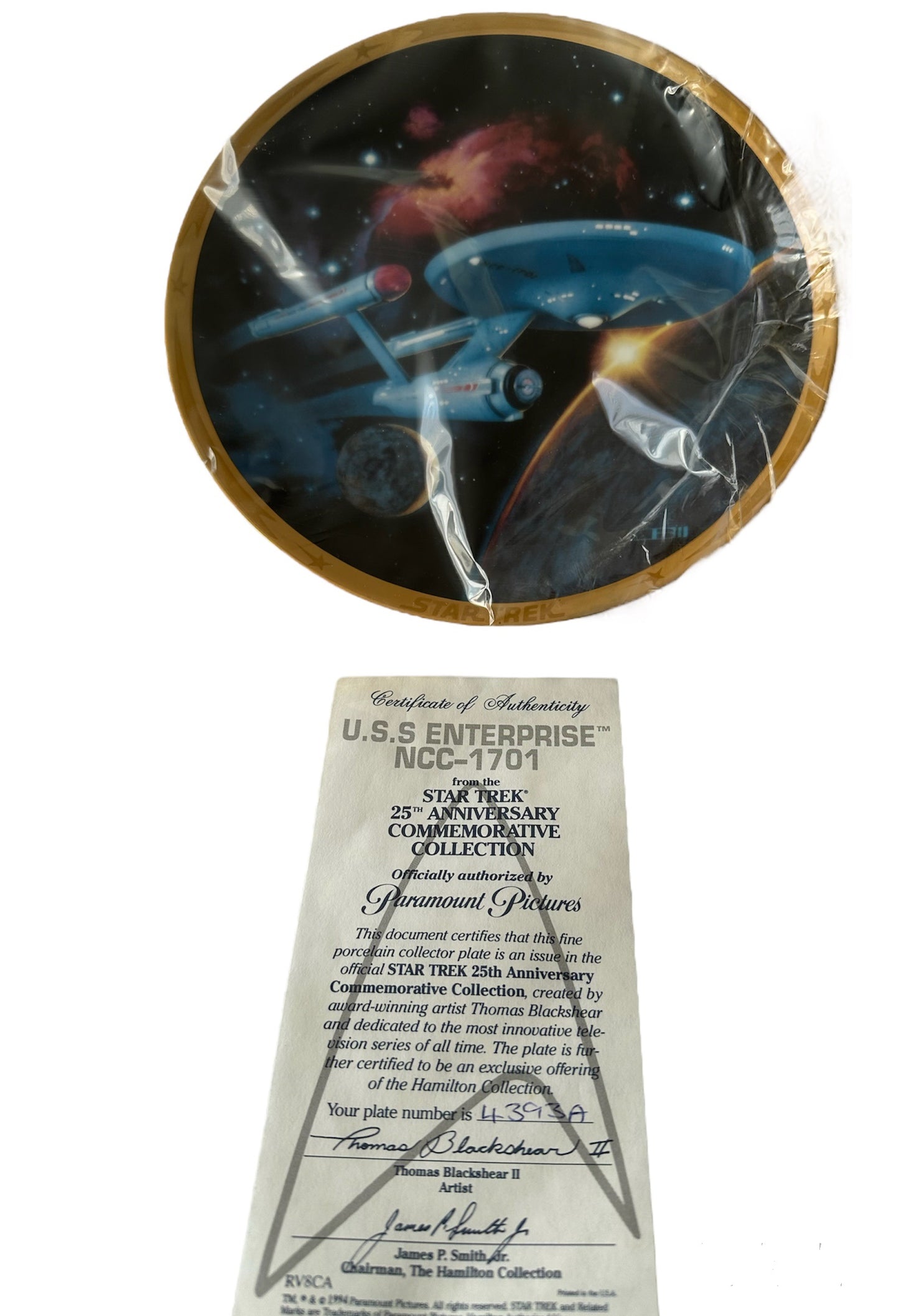 Vintage 1994 Star Trek The 25th Anniversary Commemorative Plate Collection - The Original Series USS Enterprise NCC-1701 Limited Edition Hamilton Collectors Plate - Shop Stock Room Find