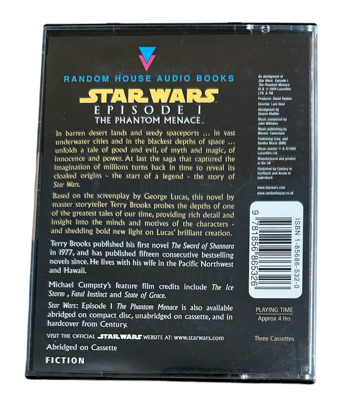 Vintage 1999 Star Wars Episode 1 The Phantom Menace - Triple Audio Cassette By Terry Brooks and read by Michael Cumpsty - Former Shop Stock