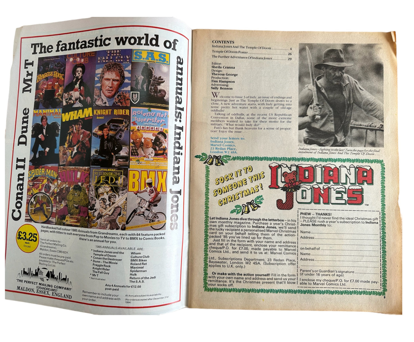 Vintage Marvel UK 1984 Indiana Jones Comic Issue No. 3 Featuring The Temple Of Doom & The Further Adventures Of - Complete With Free Gift - Shop Stock Room Find