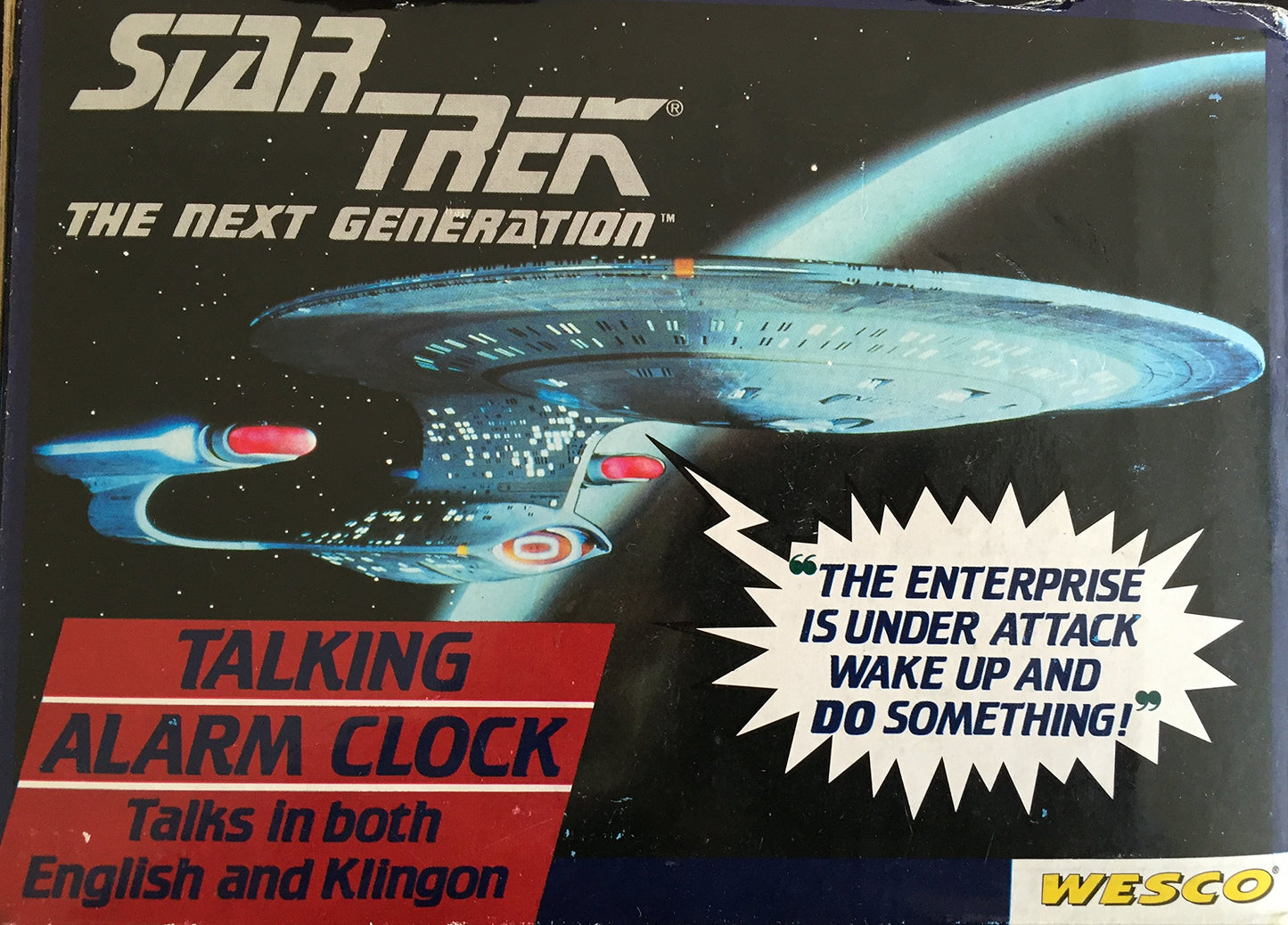 Vintage 1994 Star Trek The Next Generation USS Enterprise NCC-1701D Talking Alarm Clock - Speaks In English And Klingon - Shop Stock Room Find