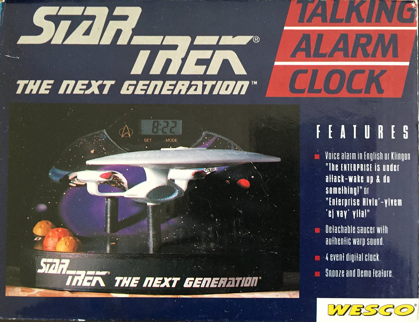 Vintage 1994 Star Trek The Next Generation USS Enterprise NCC-1701D Talking Alarm Clock - Speaks In English And Klingon - Shop Stock Room Find