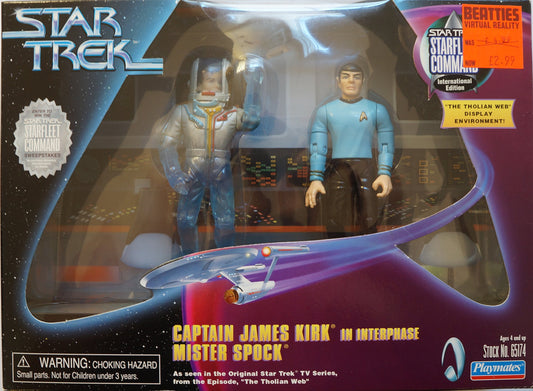 Vintage Playmates 1999 Star Trek Starfleet Command International Edition Captain James T Kirk In Spacesuit In Interspace And Mister Spock Action Figures from The Tholian Web - Brand New Factory Sealed Shop Stock Room Find