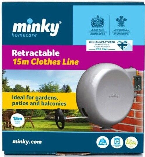 Minky Homecare 15m Retractable Clothes Line For Gardens, Patios And Balconies.