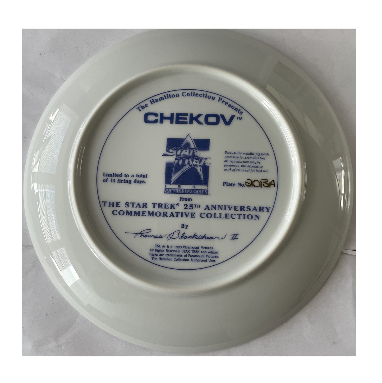 Vintage 1991 Star Trek The Original Series Pavel Chekov 25th Anniversary Commemorative Plate - Shop Stock Room Find