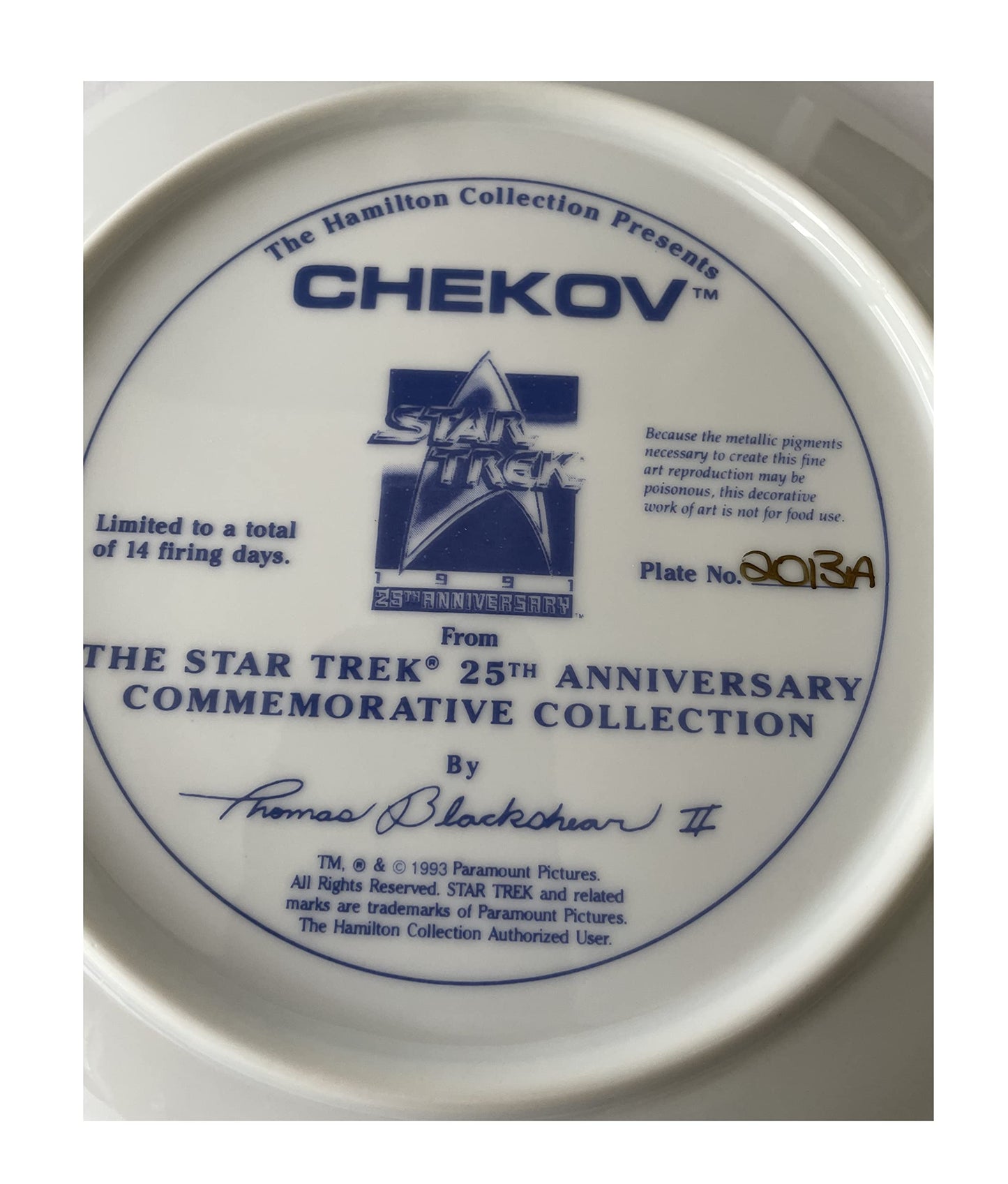 Vintage 1991 Star Trek The Original Series Pavel Chekov 25th Anniversary Commemorative Plate - Shop Stock Room Find