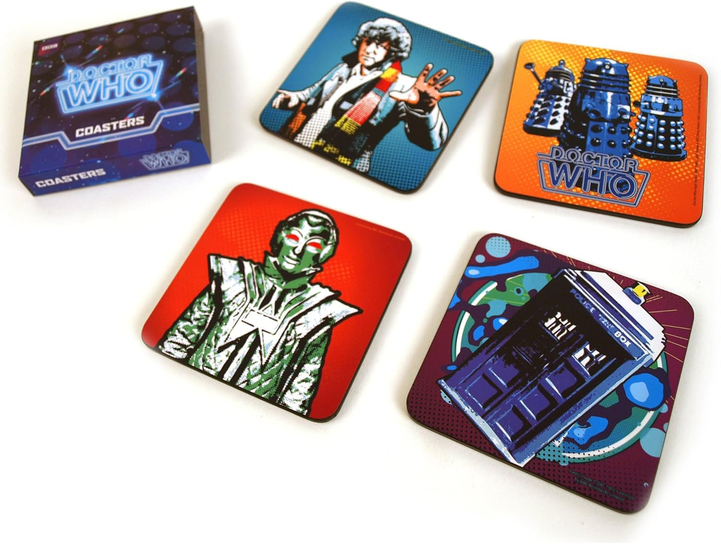Vintage Halfmoon 1996 Dr Who Set Of Four Different Mug Mats Drink Coasters Featuring The 4th Doctor - Shop Stock Room Find
