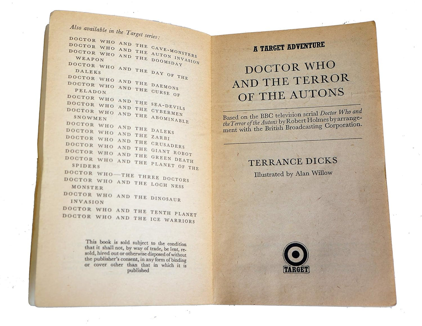 Vintage 1975 Doctor Who And The Terror Of The Autons Target Paperback Novel First Edition By Terrance Dicks - Fantastic Condition