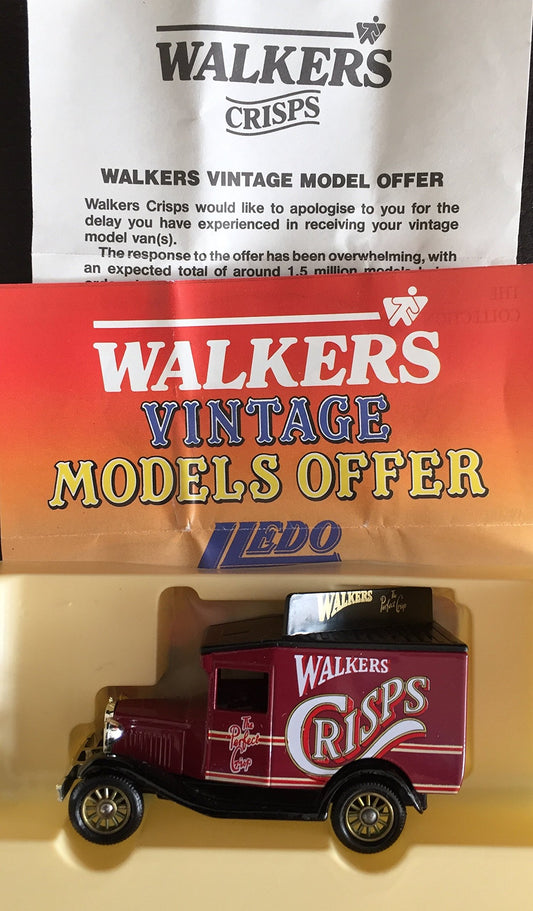 LLEDO 1/76 SCALE DAYS GONE MADE IN ENGLAND WALKERS CRISPS DELIVERY TRUCK BURGANDY MODEL IN VERY GOOD CONDITION AS SEEN IN PHOTOS (PLEASE NOTE THIS MODEL CAME FROM LLEDO IN A PLAIN WHITE BOX)