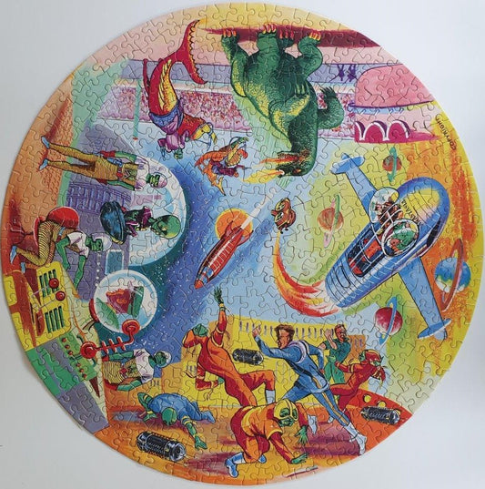 Vintage Waddingtons 1950's The Eagles Dan Dare The Circular Jigsaw Puzzle 500 Pieces - A Montage Of Dan Dares Adventures - Fantastic Condition -100% Complete - In The Original Box