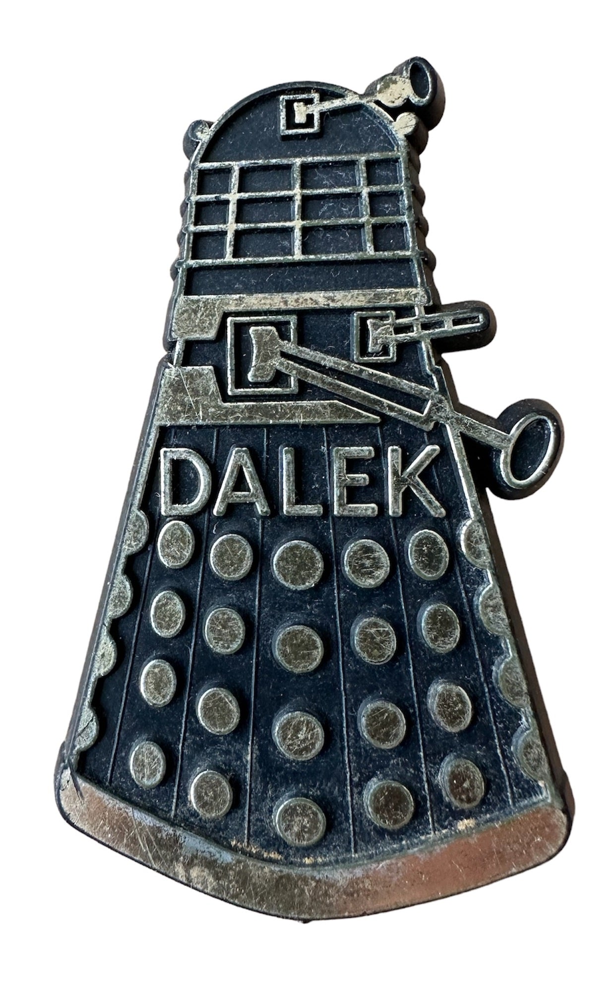 Vintage 1965 Doctor Dr Who & The Daleks Plastoid Ltd Dalek Badge / Pin Black And Gold - 3 Inch Version - Fantastic Condition