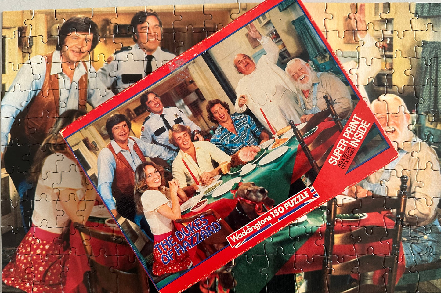 Vintage Waddingtons 1984 The Dukes Of Hazzard 150 Piece Fully Interlocking Jigsaw Puzzle No. 00814 - The Thanksgiving Meal - Complete In The Original Box