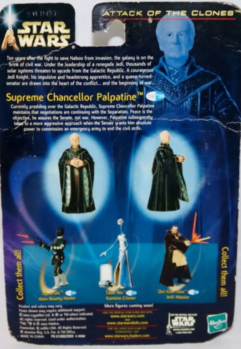 Vintage 2002 Star Wars Attack Of The Clones Supreme Chancellor Palpatine Action Figure - Factory Sealed Shop tock Room Find