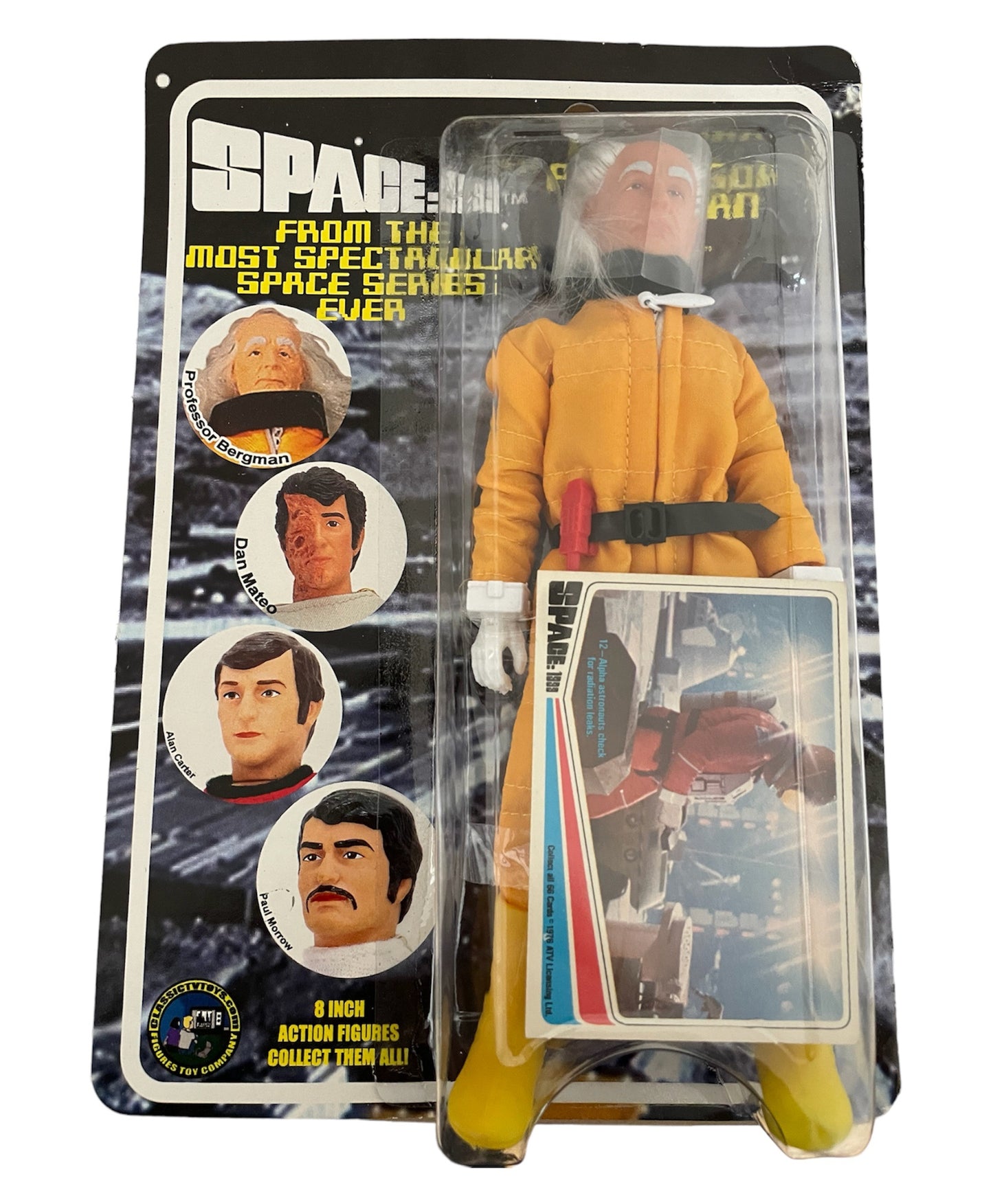 Vintage 2004 Space 1999 Mego Style Professor Victor Bergman In Radiation Suit From Black Sun 8" Action Figure With Trading Card - Factory Sealed Shop Stock Room Find