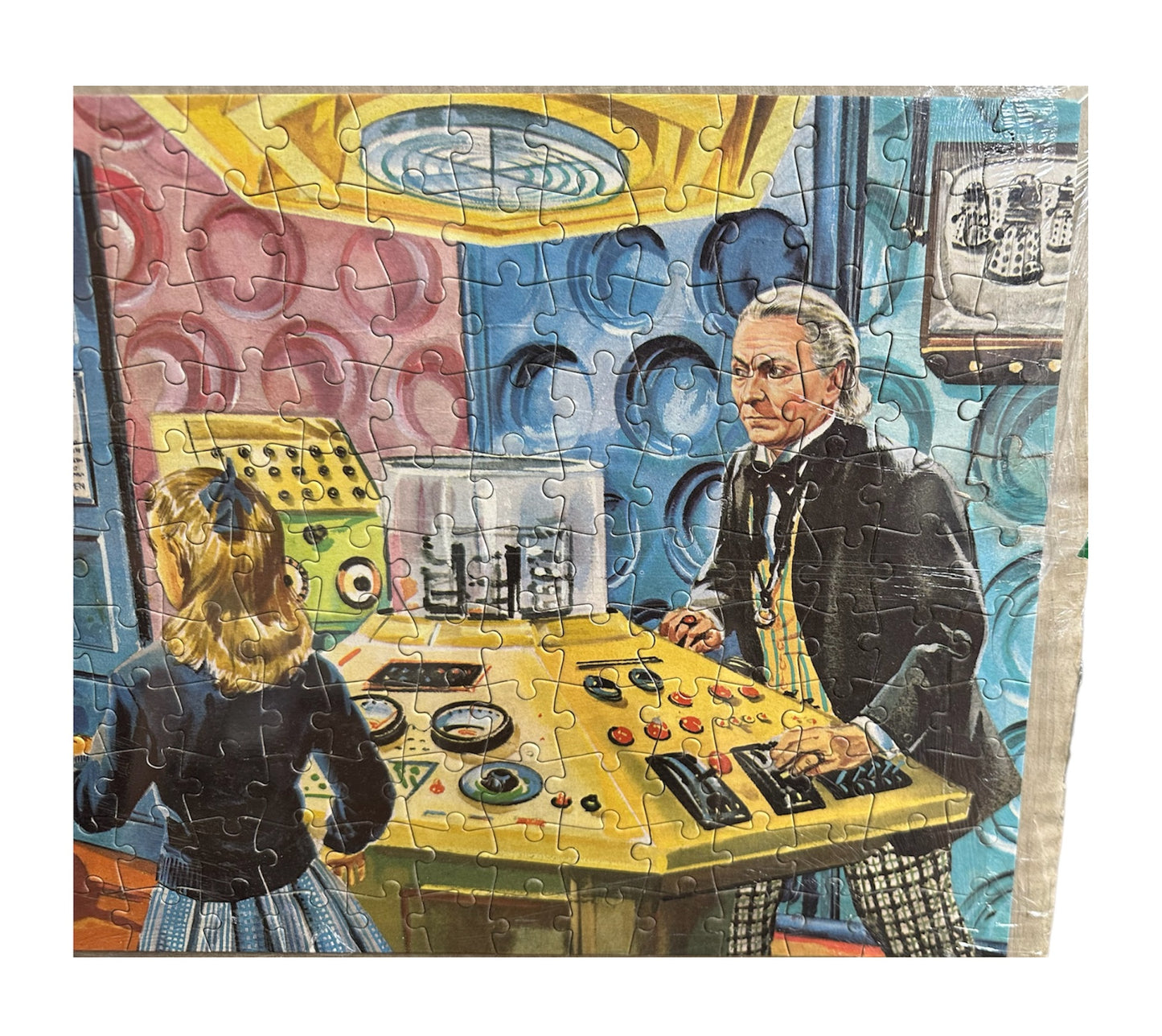 Vintage 1965 Dr Doctor Who And The Daleks Jigsaw Puzzle - Inside The Tardis - Complete & Assembled On A Board