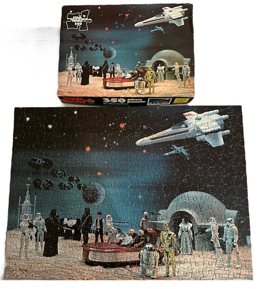 Vintage 1979 Waddingtons Star Wars Kenners Action Figures 350 Piece Jigsaw Puzzle No. 194A - Encounter at Lars Homestead On Tatooine - 100% Complete In The Original Box - Very Very Rare