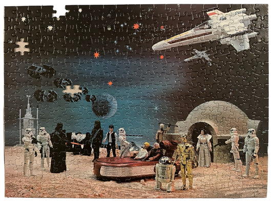 Vintage 1979 Waddingtons Star Wars Kenners Action Figures 350 Piece Jigsaw Puzzle No. 194A - Encounter at Lars Homestead On Tatooine - Incomplete, 3 x Pieces Missing - In The Original Box - Very Very Rare