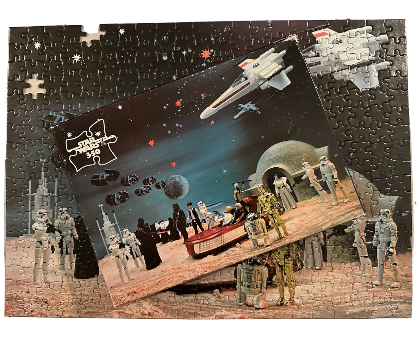 Vintage 1979 Waddingtons Star Wars Kenners Action Figures 350 Piece Jigsaw Puzzle No. 194A - Encounter at Lars Homestead On Tatooine - Incomplete, 3 x Pieces Missing - In The Original Box - Very Very Rare