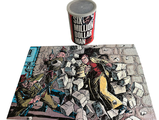Vintage 1975 American Publishing - The Six Million Dollar Man 200 Piece Artwork Jigsaw Puzzle Number 1240 - Steve Austin Prison Break - Fantastic Condition - 100% Complete In The Tin