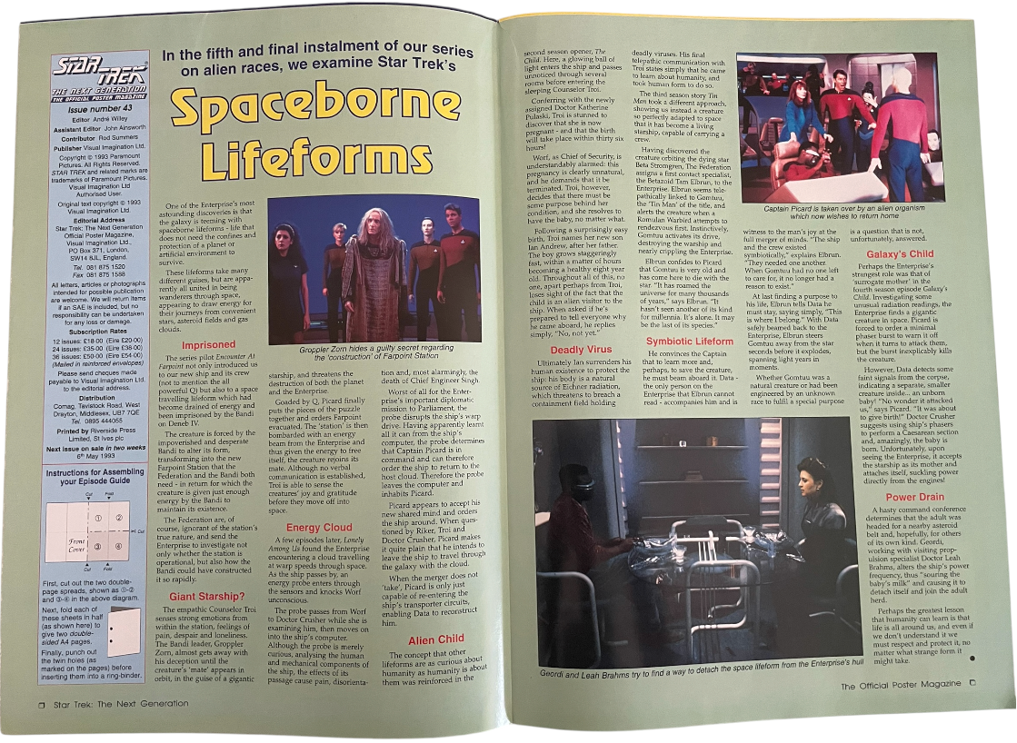 Vintage 1993 Star Trek The Next Generation The Official Poster Magazine Issue No. 43 - April 1993 - Ex Shop Stock