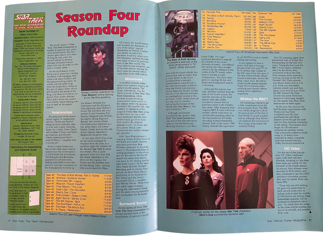 Vintage 1993 Star Trek The Next Generation The Official Poster Magazine Issue No. 51 - August 1993 - Ex Shop Stock
